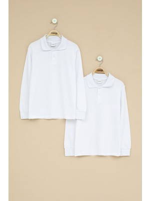 Kız Çocuk Polo Yaka Uzun Kollu 2'li Okul Tişörtü 22715
