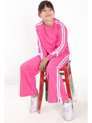 Pembe Fiyonk Detaylı Şeritli Kız Çocuk Bisiklet Yaka Eşofman Takımı 22731