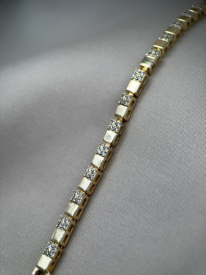 Gold Renk Kararmaz Çelik Taşlı Kare Zincir 16+2CM Ayarlanabilir Bileklik