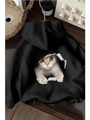 Caty Kedi Sırt Baskılı Içi Pamuklu Unisex Sweatshirt