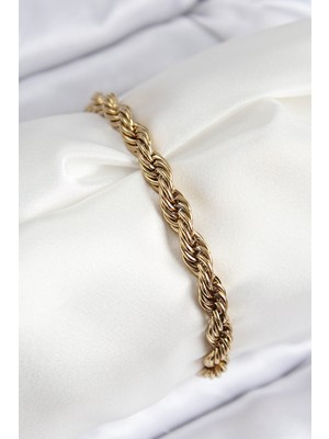 316L Çelik Klasik Burgu Zincir Model Gold Renk Kadın Bileklik - TJ-BB7790