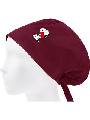 Tesettür Bone Snoopy Kalpli Doktor Hemşire Hastane Aşçı Cerrahi Bone | Geniş Kalıp