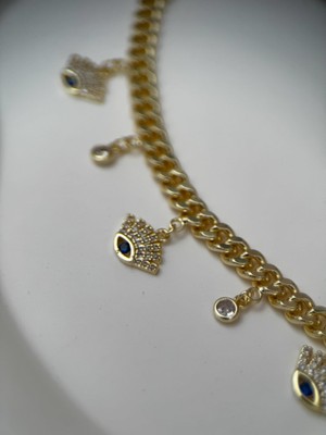 Kadın Gold Renk Çelik Nazar Boncuklu Charm 16+3CM Ayarlanabilir Bileklik