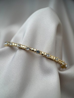 Dört Yaprak Motifli Taşlı Gold 16+2CM Ayarlanabilir Bileklik