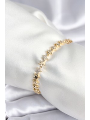 Pirinç Gold Renk Yıldız Model Kadın Bileklik - TJ-BB7968