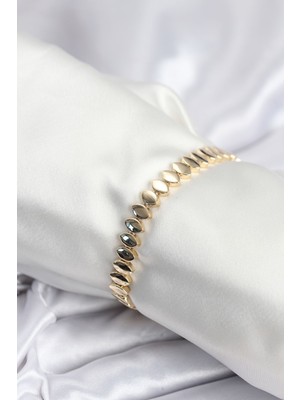 Pirinç Vıp Seri Gold Renk Sıralı Arpa Model Kadın Bileklik - TJ-BB7943