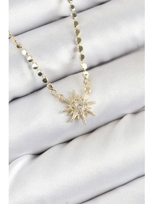 Pirinç Zirkon Taşlı Kutup Yıldızı Model Ezme Zincir Gold Renk Kadın Kolye - TJ-BKO10390