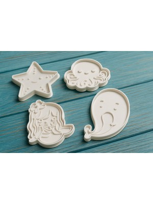 Deniz Altı Temalı Kurabiye Kalıbı Seti | 4’lü Denizkızı, Ahtapot, Deniz Yıldızı ve Hayalet Figürleri