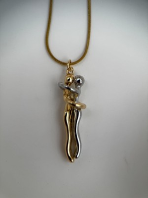 Gold - Gümüş Renk Çelik 40+5CM Ayarlanabilir Kararmaz Çift Figürlü Ayarlanabilir Kolye