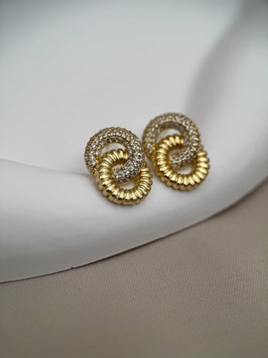 Gold Renk Kararmaz Çelik Taşlı Spiral Tasarım kadın küpe