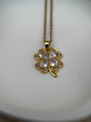 Gold Renk Çelik Dört Yapraklı Yonca 40+5CM Ayarlanabilir Kolye