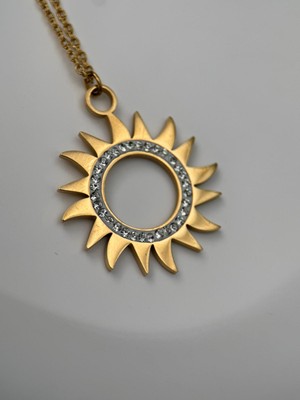Zarif Gold Güneş Figürlü Taş Detaylı 40+5CM Ayarlanabilir Kararmaz Çelik Kadın Kolye
