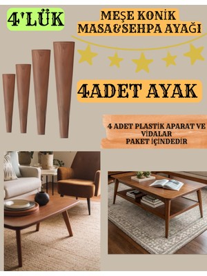 4'lük Meşe Boyalı 40CM-41CM-42CM-43CM-44CM-45CM Masa&sehpa Ayakları