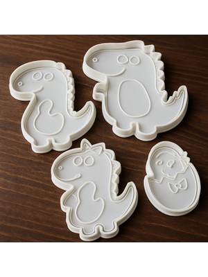 Sevimli Dinozor Kurabiye Kalıbı Seti 4’lü | Çocuklar Için Eğlenceli Kurabiye ve Hamur Kalıpları