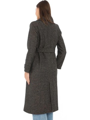 Monsi Kadın Astarlı Balık Sırtı Kaşmir Kaşe Kaban