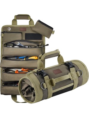 Alet Çantası, Ağır Hizmet Tipi Kanvas Rulo Takım Çantası, Katlanabilir Alet Organizer El Çantası, Tamirci Marangoz Teknisyen Hobici Takım Çantası, Alet Takım Anahtar Düzenleyici Çanta Haki