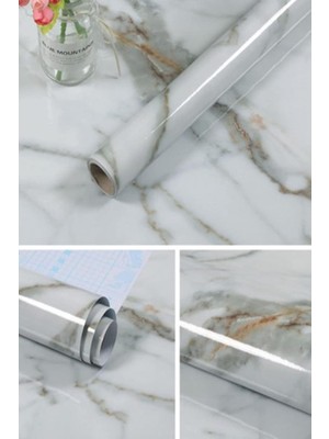 Beyaz Mutfak Tezgah Üstü Folyo Kaplama Beyaz Mermer Desenli 5 Metre 1420