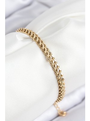 316L Çelik Örgü Zincir Model Gold Renk Kadın Bileklik - TJ-BB7839