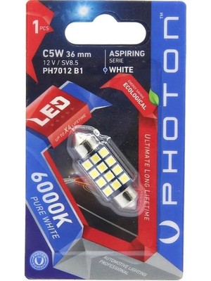 Photon C5W 36MM 12V Sofit LED Tekli Blister Plaka Tavan Kapı Içi Torpido Bagaj Aydınlatması Beyaz PH7012 B1