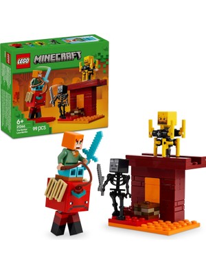 Minecraft Nether Lav Savaşı 21266 – Çocuklar Için Alex Figürü, Yaratıklar, Wither Skeleton, Kılıç ve Döndürülen Blaze Içeren Yapım Seti, 6 Yaş ve Üzeri Kız ve Erkekler Için Doğum Günü Hediyesi