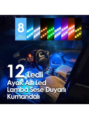 Oto Market 12 Ledli Ayak Altı LED Lamba Sese Duyarlı Kumandalı Renk Seçenekleri ile Eğlenceli Atmosfer