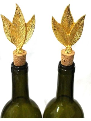 Altın 3 Yaprak Figürlü 2 Adet Mantar Tıpa - Şarap Yağdanlık Şişe