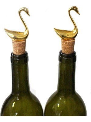 Altın Kuğu Figürlü 2 Adet Mantar Tıpa - Şarap Yağdanlık Şişe