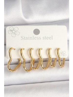 316L Çelik Gold Renk Kalp Model Kadın Küpe Seti - TJ-BKP10356