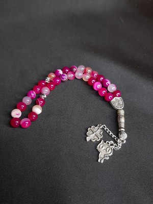 Mryart Pembe Renk Doğal Akik Taşı Tesbih