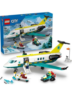 City Acil Hava Ambulans Uçağı 60465-6 Yaş ve Üzeri Çocuklar Için Kar Motosikleti Içeren Kurtarma Oyuncak Yapım Seti, Doğum Günü Hediyesi (403 Parça)