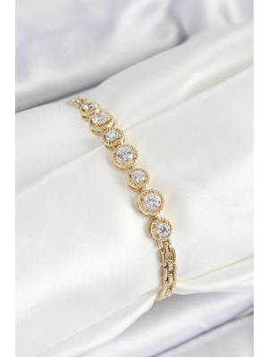Xuping Pirinç Sıralı Daire Baget Model Gold Renk Kadın Bileklik - TJ-BB7484