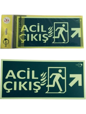 Lr-Fru Fotolümen Fosforlu Yön Levhası - Sağ Yukarı Yön Ok Sembollü - Acil Çıkış Yazılıdır
