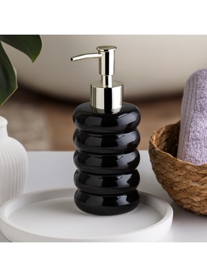 Porsima 3204 Seramik Sıvı Sabunluk - Tezgah Üstü Banyo Mutfak Lavabo Sabunluğu - 275 cc Siyah