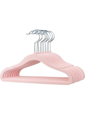 Adet Çocuk Bebek Askısı, Kadife Kaymaz Sağlam Elbise Askısı, 360 Derece Döner Kancalı Gömlek Pantolon Tshirt Mont Askı (Pembe)