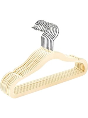 10 Adet Çocuk Bebek Askısı, Kadife Kaymaz Sağlam Elbise Askısı, 360 Derece Döner Kancalı Gömlek Pantolon Tshirt Mont Askı (Ekru)