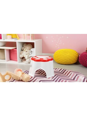 Mark Kids Kaydırmaz Tabanlı Çocuk Taburesi, Pati Desenli, Kırmızı