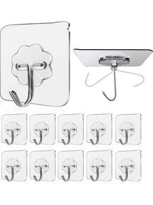 Askısı 10 Adet Şeffaf Iz Bırakmayan Güçlü Yapışkanlı Kapı Arkası Banyo Mutfak Düzenleyici Metal Kanca Askılık Güçlü Tutuş