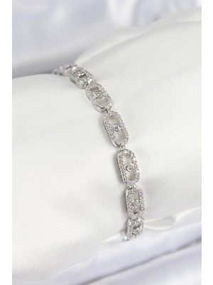 Pirinç Zirkon Taşlı Messika Model Gümüş Renk Vıp Seri Kadın Bileklik - TJ-BB7518