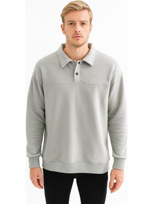 Erkek Oversize Uzun Kol Polo Yaka SWEATSHIRT-7099