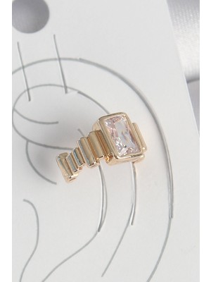 Pirinç Gold Renk Kare Zirkon Taşlı Kadın Kıkırdak Küpe - TJ-BKP10586