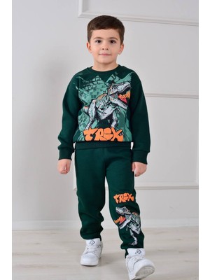 Pjk3i Trex Dinozor Desenli 3 Ip Şardonlu %100 Pamuk Erkek Çocuk Eşofman Takımı 3-10 Yaş 8259