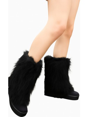 Kadın Tüylü Platform Bot | Kışlık Peluş Detaylı Kalın Taban Bot