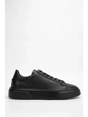 Makras Exclusıve Tommy 777 Siyah Siyah Hakiki Deri Erkek Sneaker Ayakkabı