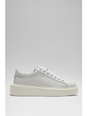 Lufian Gage Beyaz Deri Erkek Sneaker Ayakkabı Düz Tabanlı Konforlu Tasarım 41 Numaralı