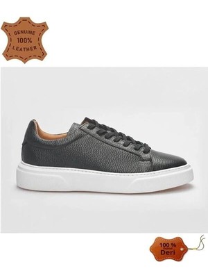 Makras Exclusıve Tommy 777 Siyah Beyaz Hakiki Deri Erkek Sneaker Ayakkabı