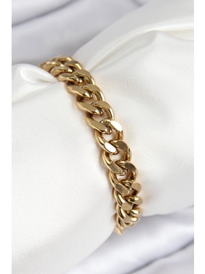 316L Çelik Klasik Kalın Zincir Model Gold Renk Kadın Bileklik - TJ-BB7786