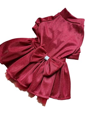 Kedi Köpek Yılbaşı Simli Elbise Kırmızı Üst Giyim