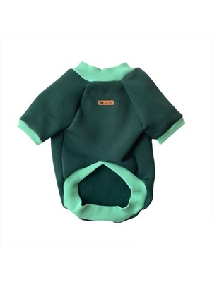 Yeşil Peluş Köpek ve Kedi Sweatshirt, Rahat ve Şık Üst Giyim.