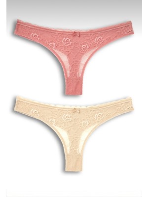 Kadın Dantelli 2'li Tanga Set Külot-Tanga-String