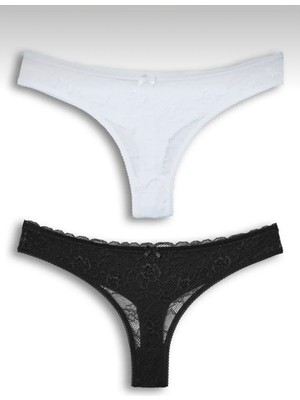 Kadın Dantelli 2'li Tanga Set Külot-Tanga-String